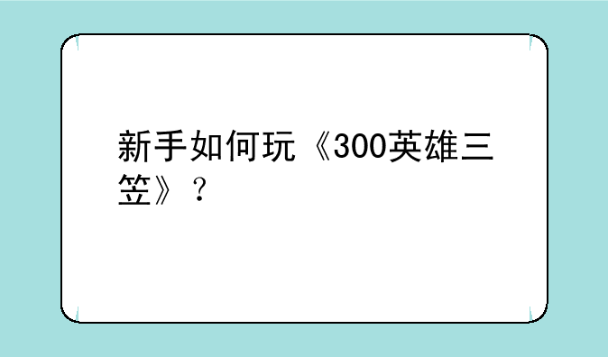 新手如何玩《300英雄三笠》？