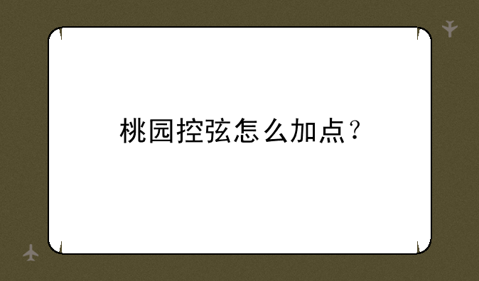 桃园控弦怎么加点？