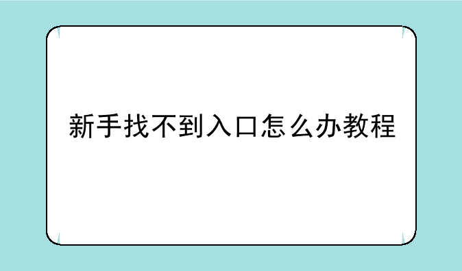 新手找不到入口怎么办教程