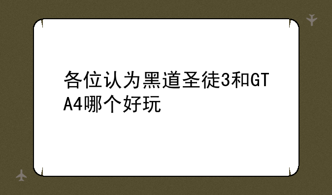 各位认为黑道圣徒3和GTA4哪个好玩