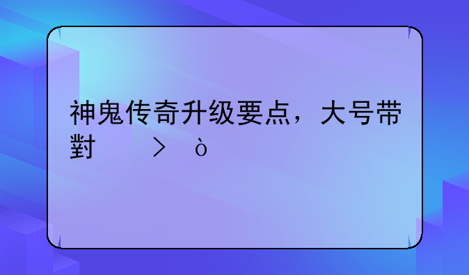 神鬼传奇升级要点，大号带小号？