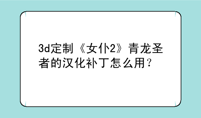 3d定制《女仆2》青龙圣者的汉化补丁怎么用？
