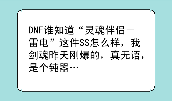 DNF谁知道“灵魂伴侣－雷电”这件SS怎么样，我剑魂昨天刚爆的，真无语，是个钝器…