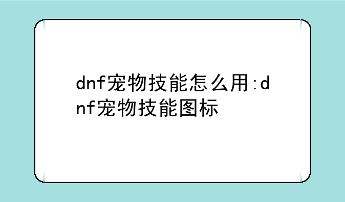 dnf宠物技能怎么用:dnf宠物技能图标