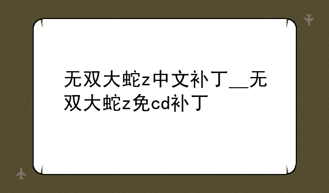 无双大蛇z中文补丁__无双大蛇z免cd补丁