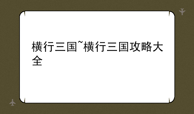 横行三国~横行三国攻略大全