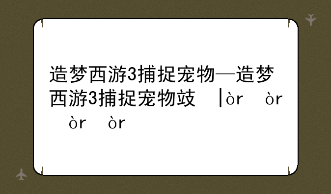 造梦西游3捕捉宠物—造梦西游3捕捉宠物攻略