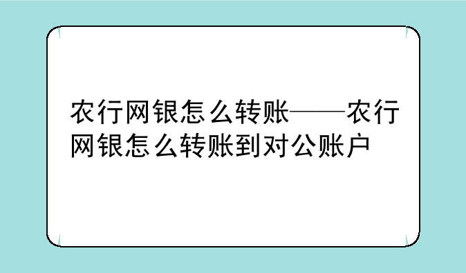 农行网银怎么转账——农行网银怎么转账到对公账户